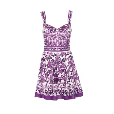 Dolce & Gabbana Violet Dress With Thin Straps And All-over Floral Motif In Cotton Blend Woman In Purple