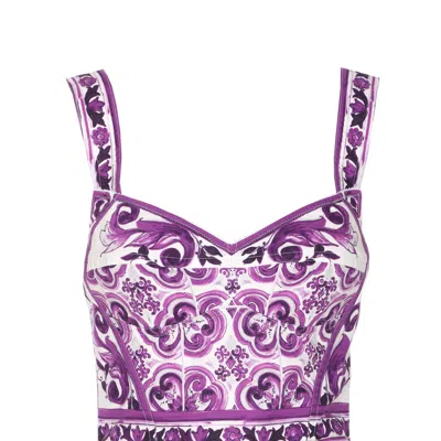 Dolce & Gabbana Violet Dress With Thin Straps And All-over Floral Motif In Cotton Blend Woman In Purple