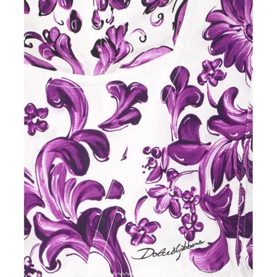 Dolce & Gabbana Cotton Blend Bustier Top With Maiolica Print In Purple