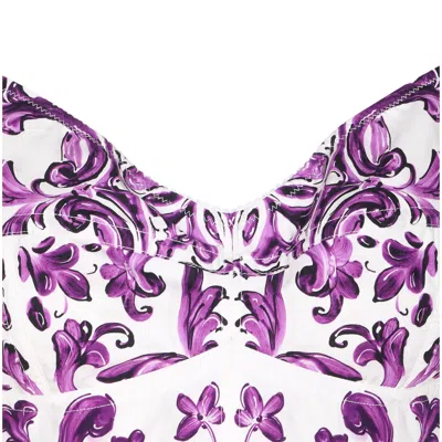 Dolce & Gabbana Cotton Blend Bustier Top With Maiolica Print In Purple