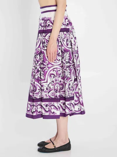 Dolce & Gabbana Women Maiolica Mix Print Poplin Pleated Skirt In Purple