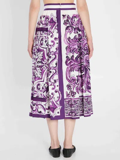 Dolce & Gabbana Women Maiolica Mix Print Poplin Pleated Skirt In Purple