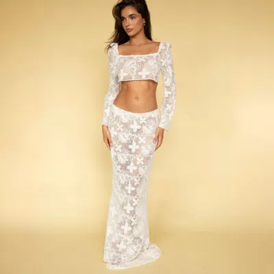 Montce Long Sleeve Lace Crop Top Margarita Floral In White