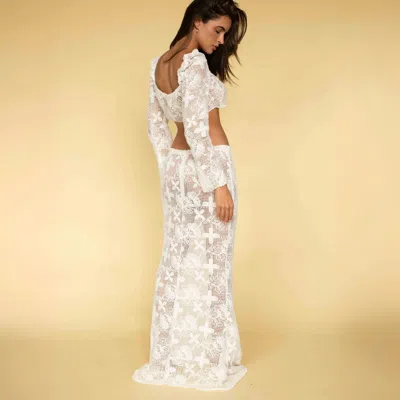 Montce Long Sleeve Lace Crop Top Margarita Floral In White