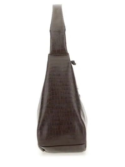 Ganni Bou Croco Xxl Brown Recycled Leather Blend Bag
