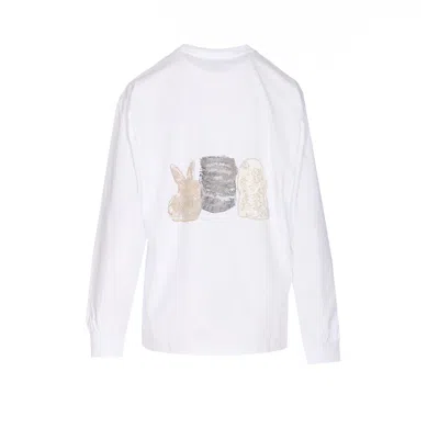 Ganni Women Animals Print Logo Long Slevees Top In White