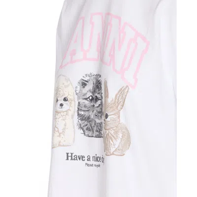 Ganni Women Animals Print Logo Long Slevees Top In White