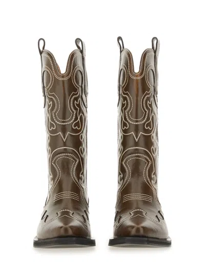 Ganni Stitched Western Style Pointed Toe Boots