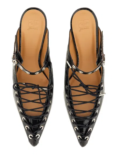 Ganni Women Oleatex Laced Mules In Black
