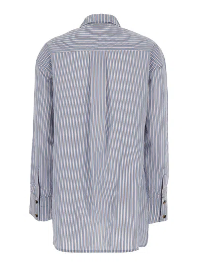 Ganni Multicolor Shirt With All-over Stripes And Logo Patch On The Front In Viscose Blend Woman