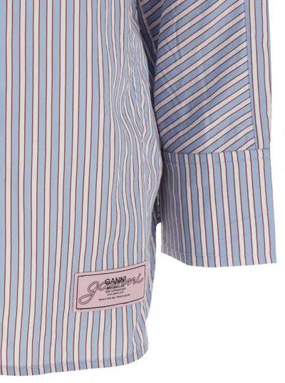 Ganni Multicolor Shirt With All-over Stripes And Logo Patch On The Front In Viscose Blend Woman