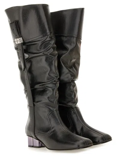 Ganni Black Polyurethane Boots In Black