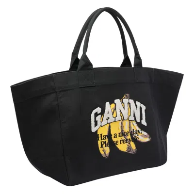 Ganni Women Xxl Banana Print Logo Shopper Bag