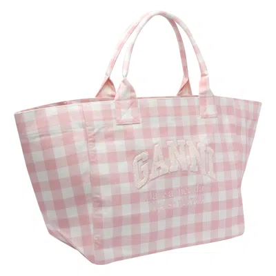 Ganni Women Xxl Vichy Logo Shopper Bag