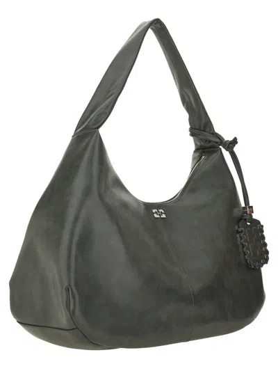 Ganni Womens Steal Grey Bou Hobo Medium Leather-blend Shoulder Bag In Gray