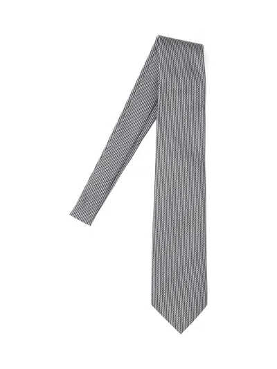 Tom Ford Adjustable Black Silk Tie With Houndstooth Pattern In Gray