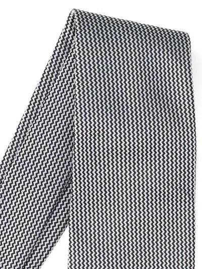 Tom Ford Adjustable Black Silk Tie With Houndstooth Pattern In Gray