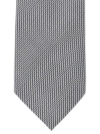 Tom Ford Adjustable Black Silk Tie With Houndstooth Pattern In Gray