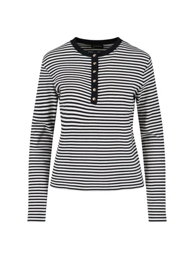 Anine Bing Alessia Long Sleeve Tee In Cream And Black Stripe In Multi