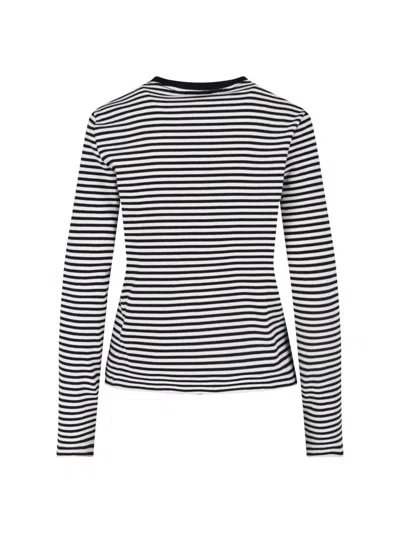 Anine Bing Alessia Long Sleeve Tee In Cream And Black Stripe In Multi