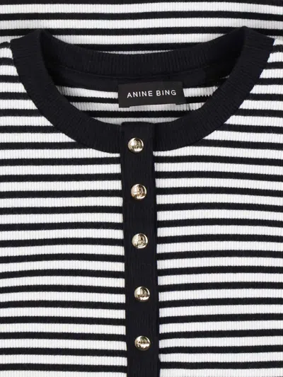 Anine Bing Alessia Long Sleeve Tee In Cream And Black Stripe In Multi