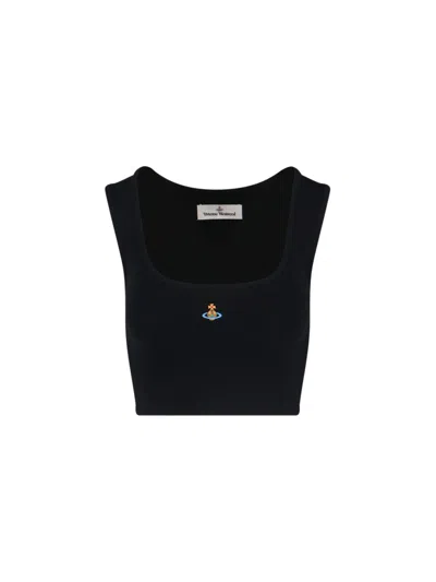 Vivienne Westwood Black Top With Embroidered Logo In Black