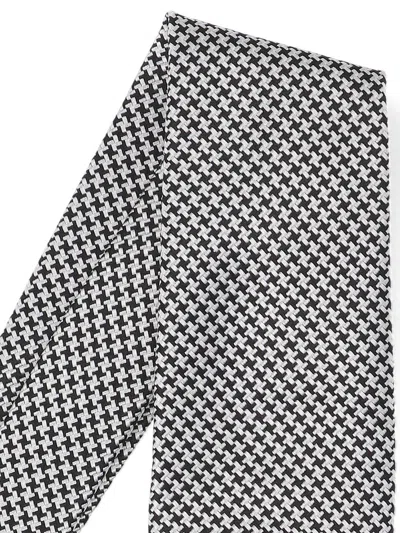 Tom Ford Adjustable Black Silk Tie With Houndstooth Pattern In Gray
