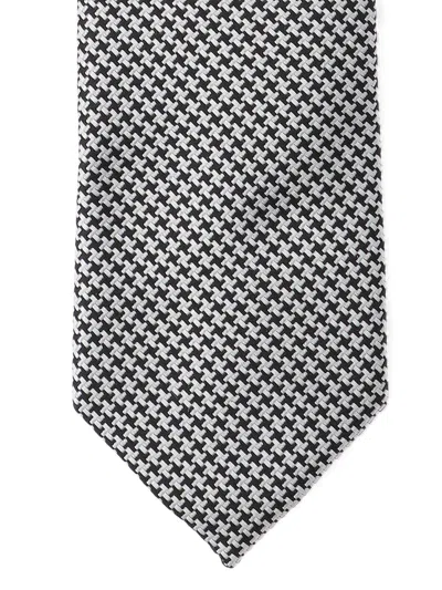 Tom Ford Adjustable Black Silk Tie With Houndstooth Pattern In Gray