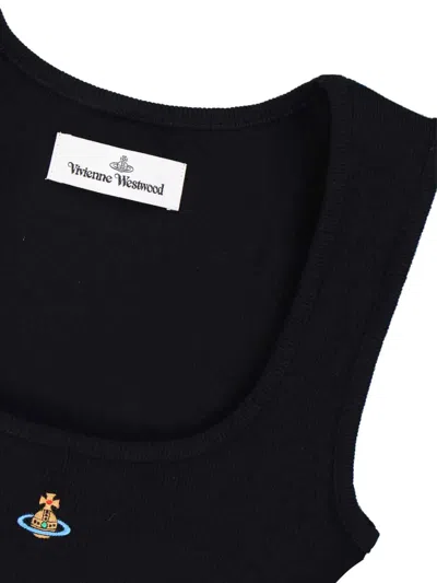 Vivienne Westwood Black Top With Embroidered Logo In Black