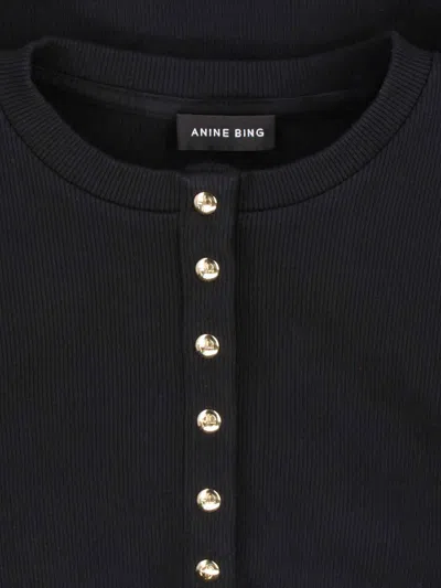 Anine Bing Striped Long Sleeve Tshirt In Black