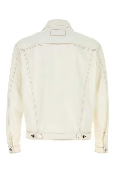 Fendi Denim Jacket With Adjustable Hem And Chest Pockets In Neutral