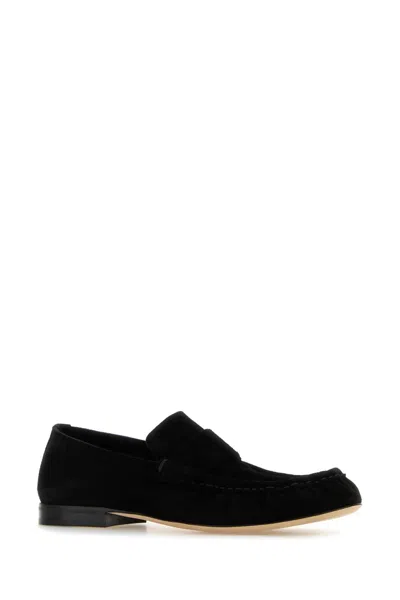 The Row Black Suede Soft Loafers
