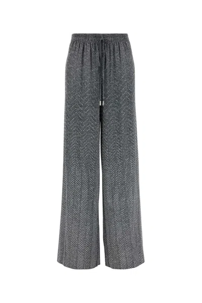 Ermanno Scervino Herringbone Drawstring Palazzo Pants In Gray
