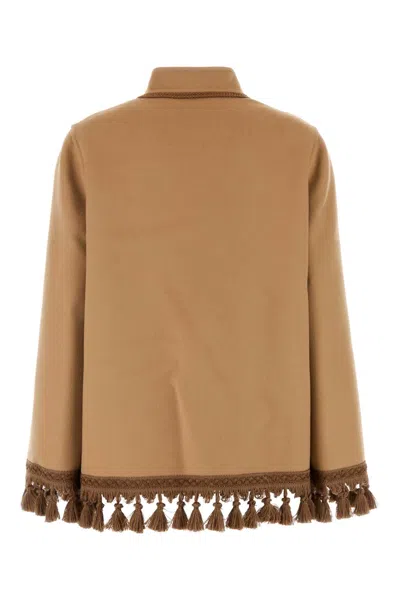 Valentino Open Front Wool Blend Jacket With Tassel Trim In Brown