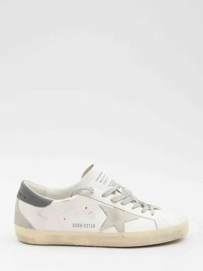 Golden Goose Super Star Leather Sneakers With Suede Accents In Neutral