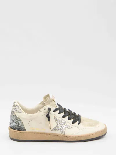 Golden Goose Ball Star Sneakers In Vintage Effect Leather And Suede With Glittered Star And Heel Tab In White