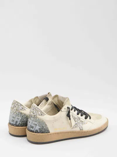 Golden Goose Ball Star Sneakers In Vintage Effect Leather And Suede With Glittered Star And Heel Tab In White