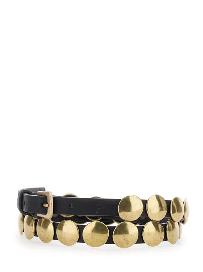 Golden Goose Women Belt Trinidad Thin Washed Leather Flesh Side With Studs In Gold