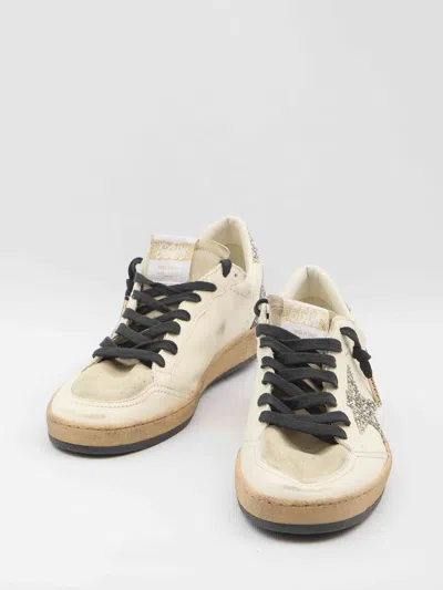 Golden Goose Ball Star Sneakers In Vintage Effect Leather And Suede With Glittered Star And Heel Tab In White
