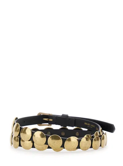 Golden Goose Women Belt Trinidad Thin Washed Leather Flesh Side With Studs In Gold