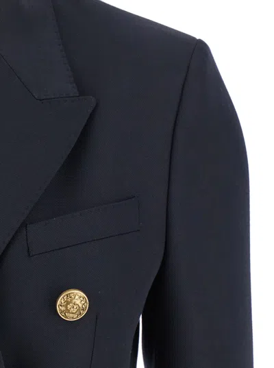 Golden Goose Blue Double-breasted Jacket With Peak Revers And Logo Plaque Detail In On The Rear In Wool Blend Wom In Blue