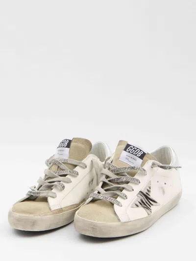 Golden Goose Superstar White Low Top Sneakers With Glittered Star Patch And Laminated Heel With Logo Lettering In