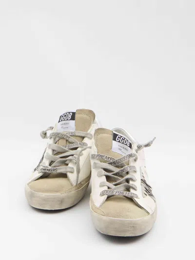 Golden Goose Superstar White Low Top Sneakers With Glittered Star Patch And Laminated Heel With Logo Lettering In