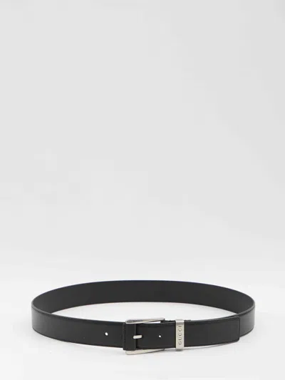 Gucci Men Belt With Squared Buckle In Black