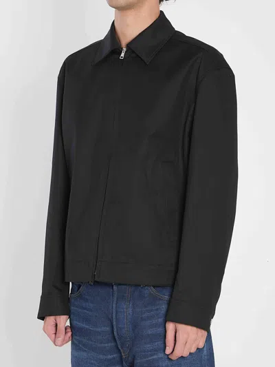 Gucci Black Jacket With Classic Collar And Web Motif On The Waist In Cotton Man In Black
