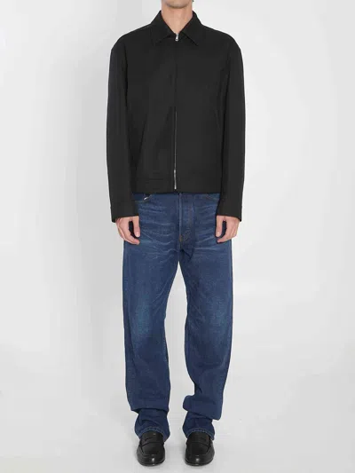 Gucci Black Jacket With Classic Collar And Web Motif On The Waist In Cotton Man In Black