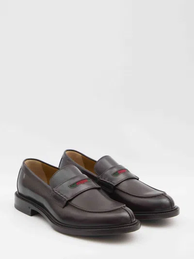 Gucci Web-stripe Leather Loafers In Black