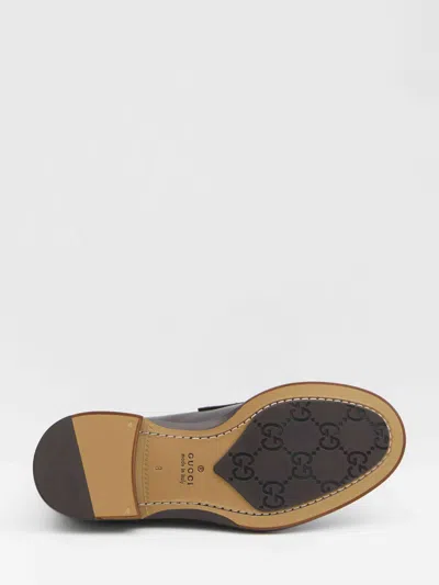 Gucci Web-stripe Leather Loafers In Black