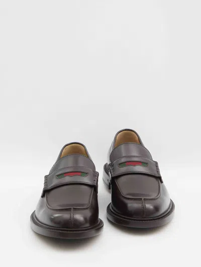 Gucci Web-stripe Leather Loafers In Black