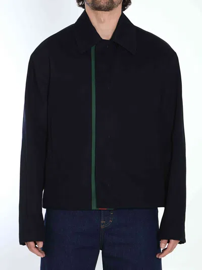 Gucci Signature Web Embossed Gabardine Jacket In Blue